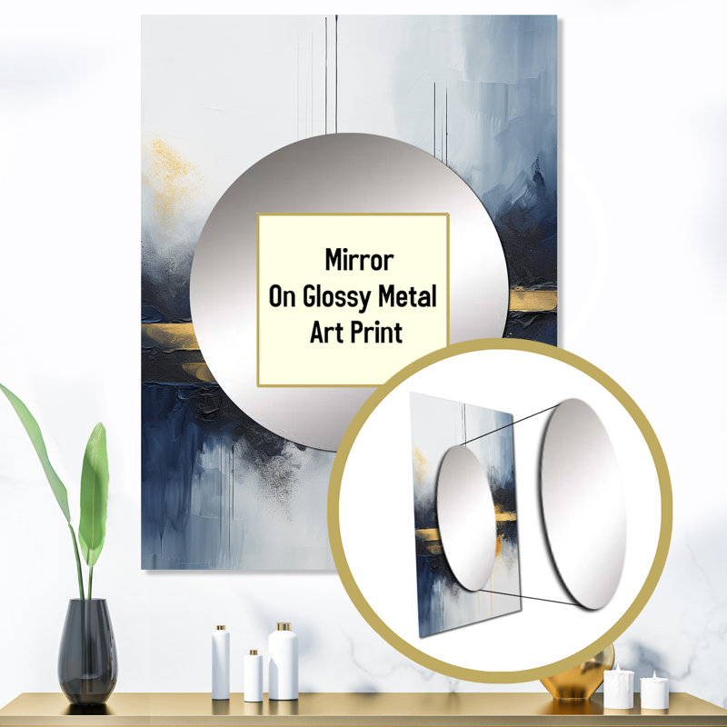 Blue and yellow marble storm IV - Abstract Painting Mirror, Modern Unique Wall Mirror, Printed Metal Art, 40" x 30"