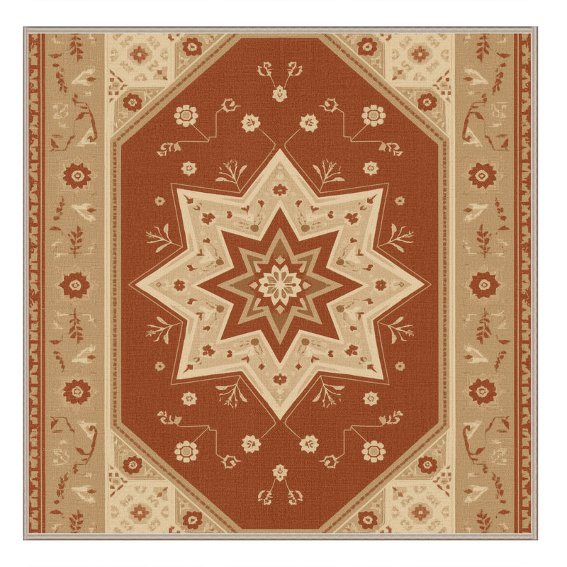 Tapis oriental beige / beige lavable à la machine Pauleta, Carré 7 pi