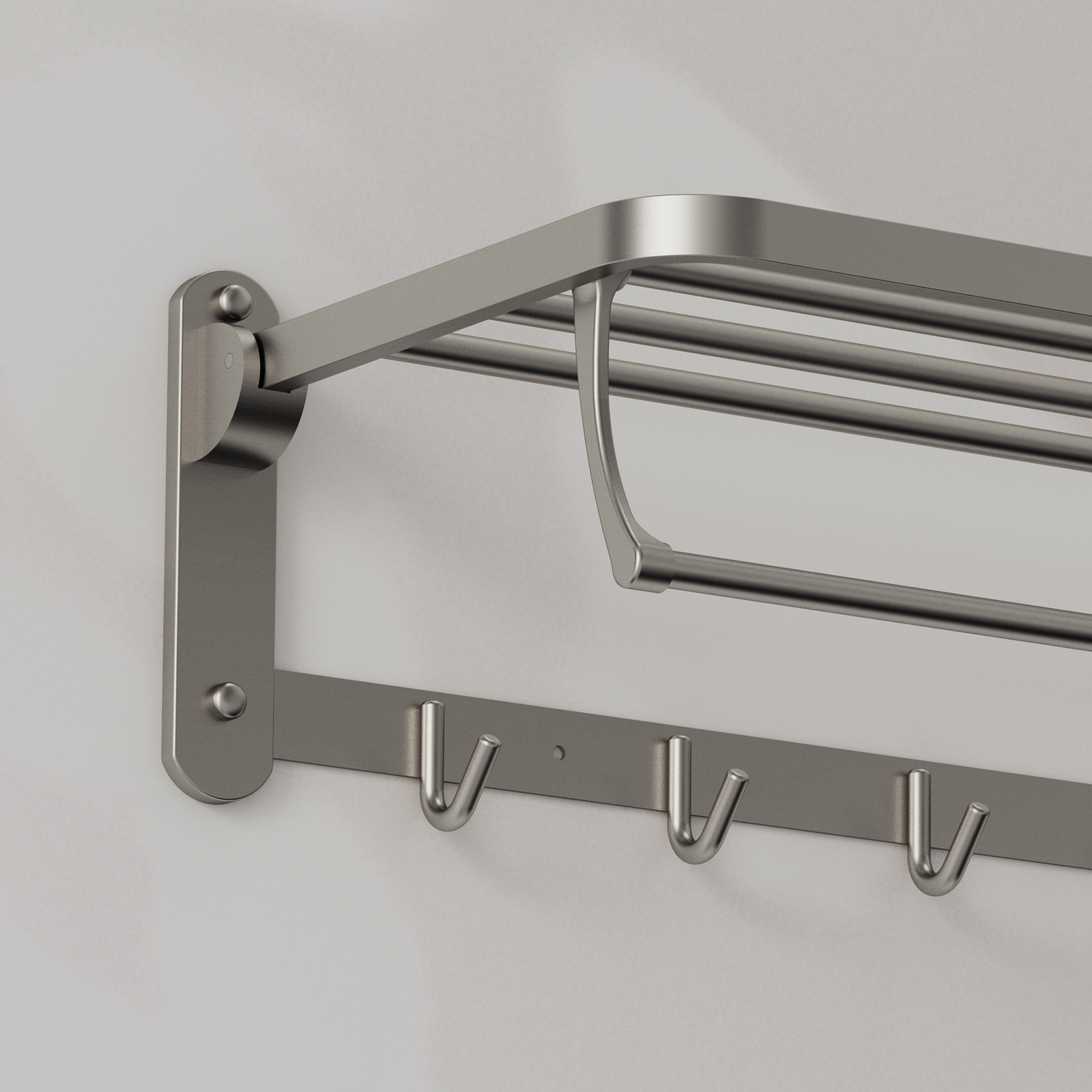 Wall-Mounted Towel Rack with Shelf and 5 Hooks, Brushed Nickel