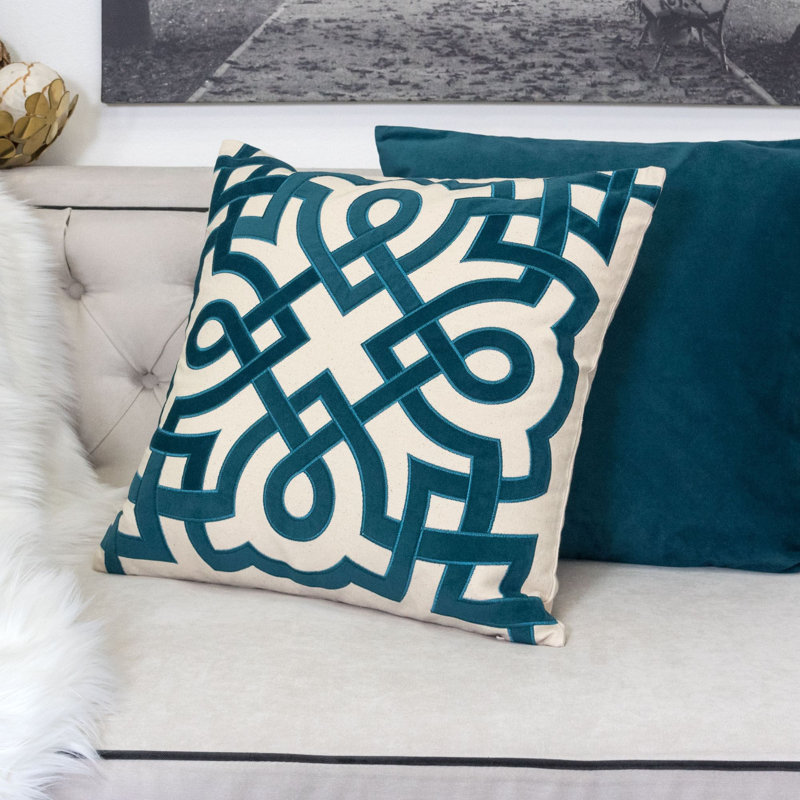 Geometric Cotton Outdoor Throw Pillow, Cerulean