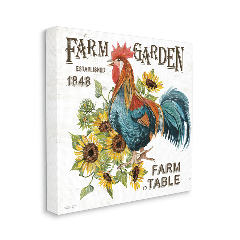«Farm To Table Rooster On Canvas» par Cindy Jacobs, impression, H 17 po x l 17 po x P 1,5 po, Giclée encadrée noir minuit