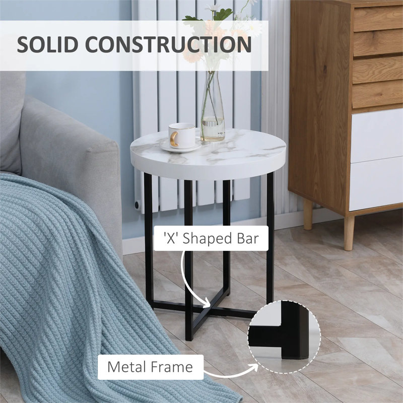 Set Of 2 Round Side Tables With Metal Legs
