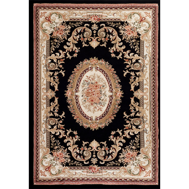 Tapis noir traditionnel, 3'6 "x 4'9"