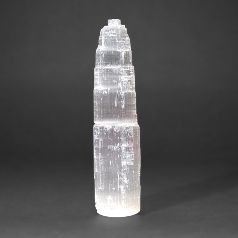 Medium Cats-Eye Selenite (9") Castle Tower From Morocco