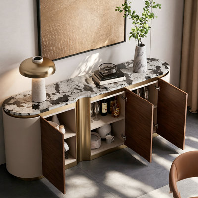 Luxury-style Sideboard, Solid Wood Multilayer Board & Sintered Stone Entryway Cabinet, Premium Storage Cabinet