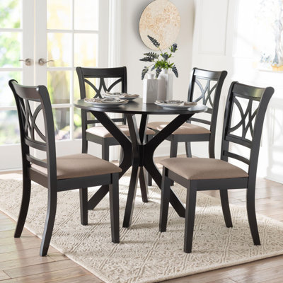 Baxton Studio Julia 5-Piece Dining Set - Compact Mid-Century Modern Round Table And Chair Set For Dining Room, Kitchen, Apartment, Sand