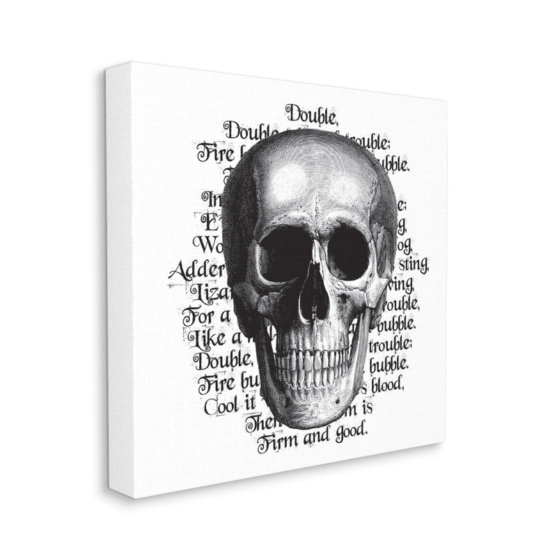 «Spooky Skull Layered Vintage Script», texte encadré noir, estampe numérique texturée, Toile tendue