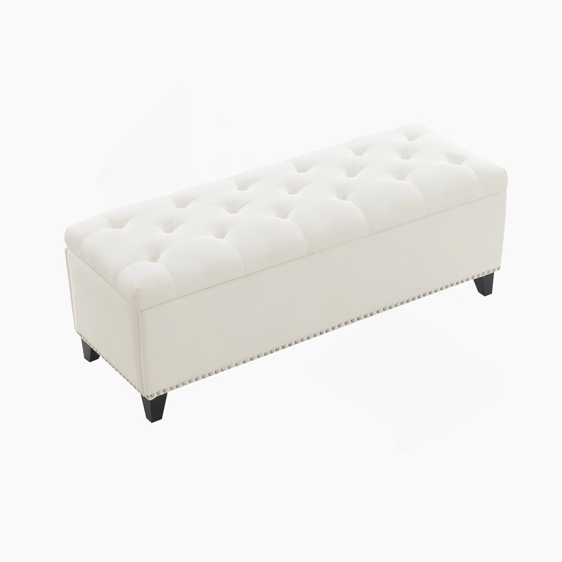 Repose-pieds spacieux avec rangement capitonné en lin, idéal pour le salon et le vestibule, pouvant supporter 500 lb avec charnière de sécurité - beige