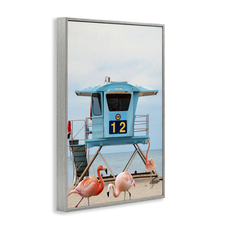 Bord de plage avec flamants roses, estampe numérique, design par Ashley Singleton, H 24 po x l 16 po