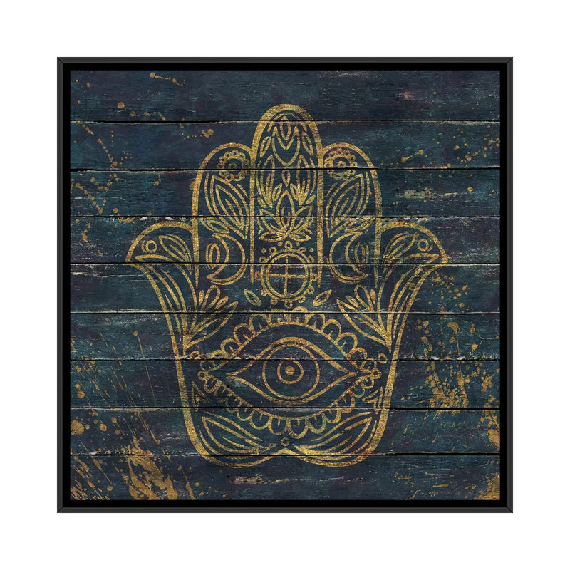 Hamsa, reproduction d’art sur toile tendue, H 12 po x l 12 po x P 1,5 po, Toile avec cadre noir