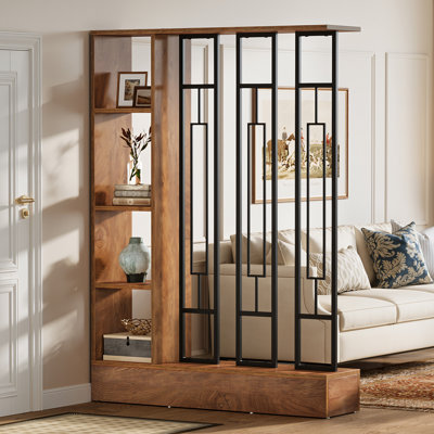 Cloison 70,9 "avec tablettes, cloison autoportante moderne avec base robuste, cloison pour la maison et le bureau