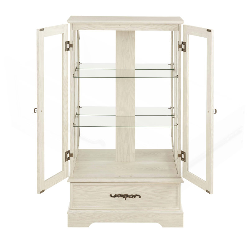 Armoire rétro en verre rétro avec tiroir de rangement, vitrine d'exposition avec tablettes réglables, 2 portes en verre et ampoule incluse