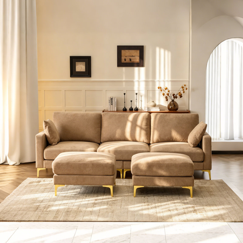 Canapé en U 110 po en chenille 110 po avec 2 repose-pieds et rangement latéral Kakhi, Kaki