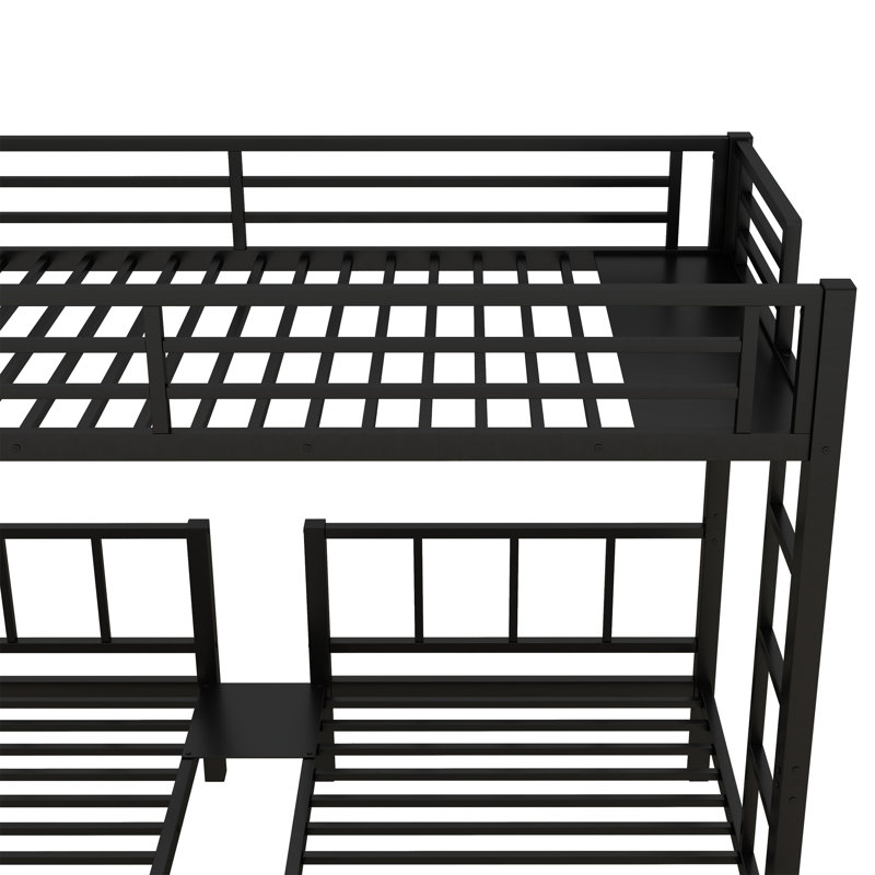 Twin Over Twin Over Twin Size Triple Bunk Bed Frame, Heavy-duty Metal Triple Bed With Full-length Guardrail, Ladder And Upper-bed Platform, Convertible 3 Beds, Black