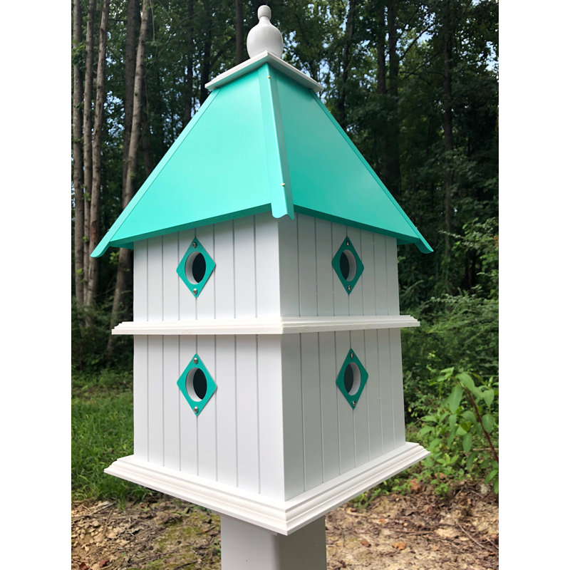 Kalene 27'' H x 12.5'' W x 12.5'' D Post UV Resistant Birdhouse, Beach Glass