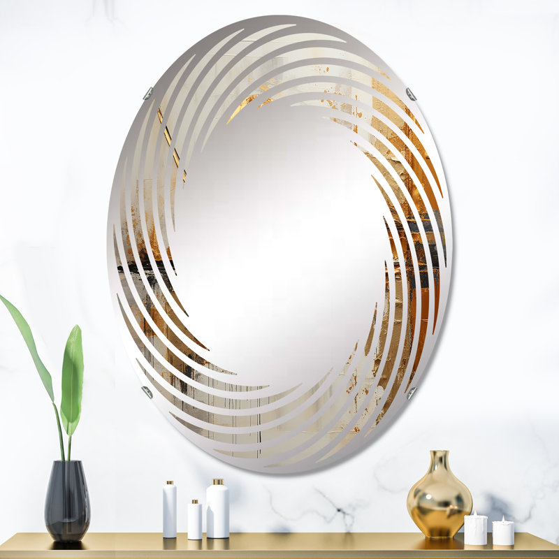 Or et beige Renaissance Rhythms - Miroir mural en spirale - MIR113442-Ovale, 35,4 po x 23,6 po