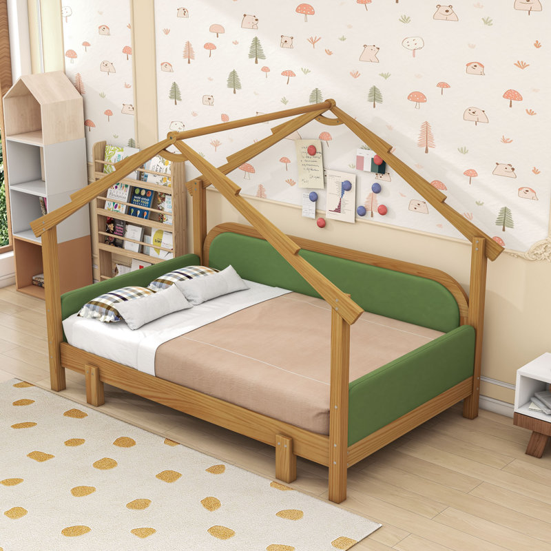 Wood bed with Soft Cushion Rails, Green