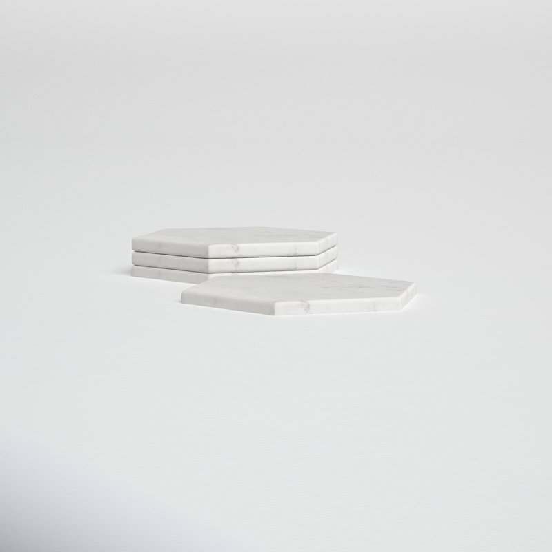 Delray White Marble Hexagon Coaster Set