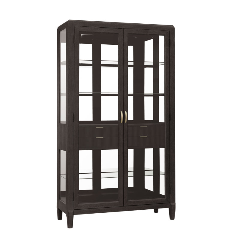Tuxedo Brown Lighted Curio Cabinet with Glass Shelves