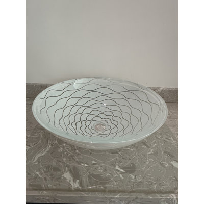White Wave-patterned Clear Glass Vessel Sink With Pop-up Drain – Artistic Handcrafted Design, Smooth Finish, Ideal For Bathroom Vanity Upgrades | Model Lav-fws107
