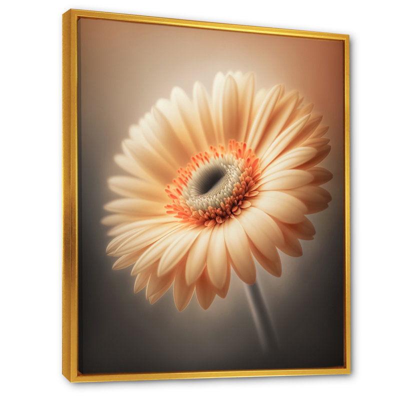 «Orange Gerbera Flower II», reproduction sur toile, L 16 po x H 32 po, Toile avec cadre flottant or