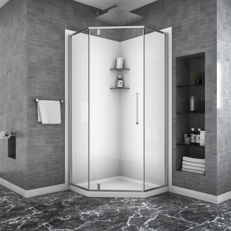Shower Door 34-1/8" X 72" Semi-Frameless Neo-Angle Hinged Shower Enclosure, Chrome