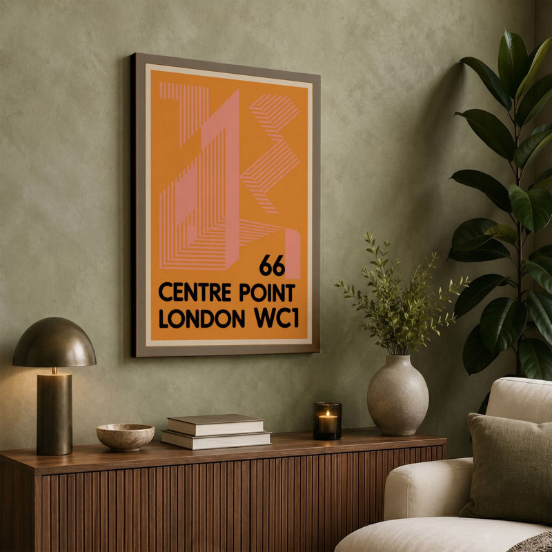 Centre Point London Retro - Wrapped Canvas, 36x24 - 91.4 x 61.0 cm, Terracotta Border