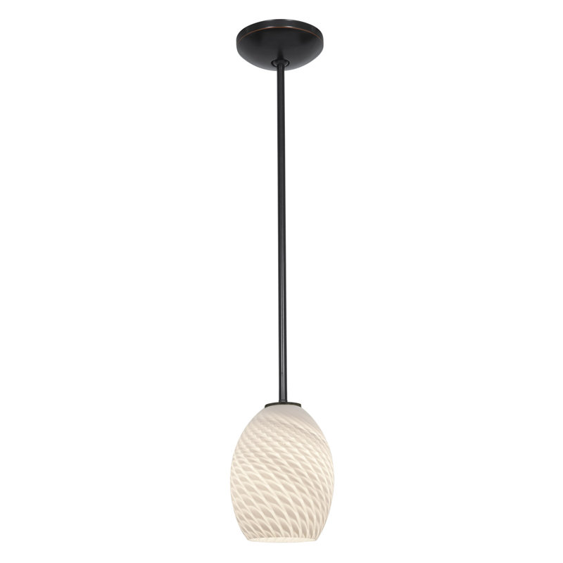 Luminaire suspendu en forme de cloche à 1 lumière Norberg, Bronze huilé, Tringle, Oiseau de feu blanc