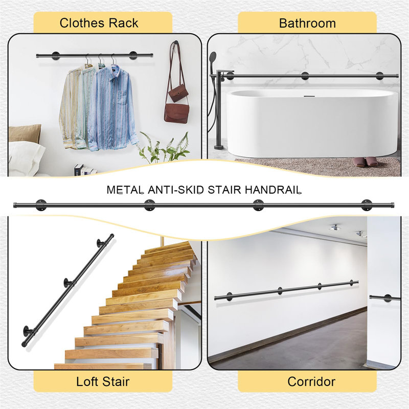 3M Metal Stair Handrail Indoor And Outdoor Wall Mounted Non-Slip Steel Pipe Handrail Towel Rack