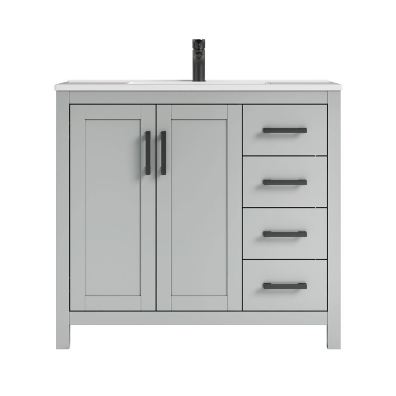 Meuble-lavabo simple autoportant avec plateau en composite Korde, 37", Gris clair