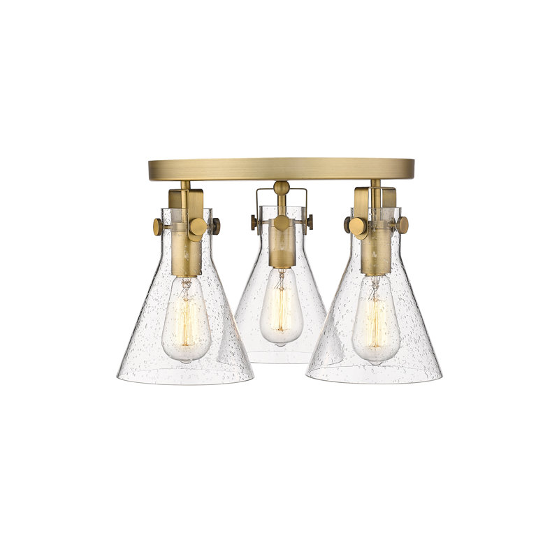 Plafonnier encastré 3 lumières Skokie, Laiton brossé, Bullé