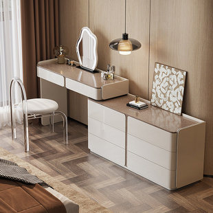 Coiffeuse avec miroir lumineux, 8 tiroirs, 1 chaise