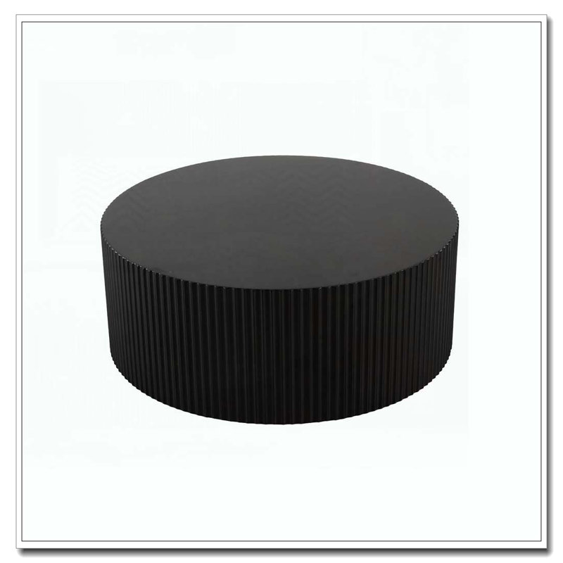 Round Coffee Table with Handcrafted Relief, Black