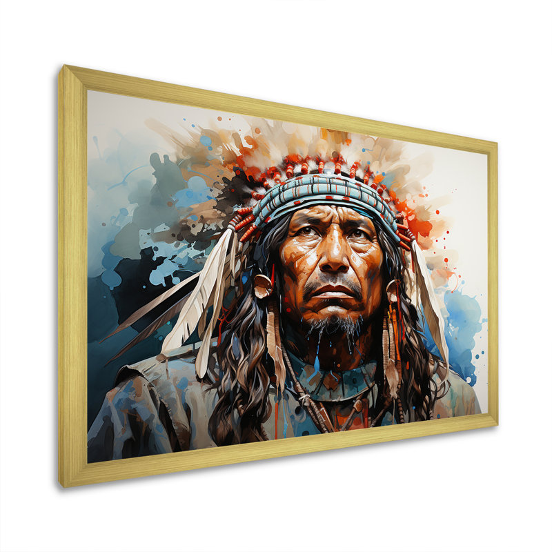 «Native Apache Warrior» sur toile, H 16 po x l 32 po x P 1 po, Cadre doré simple