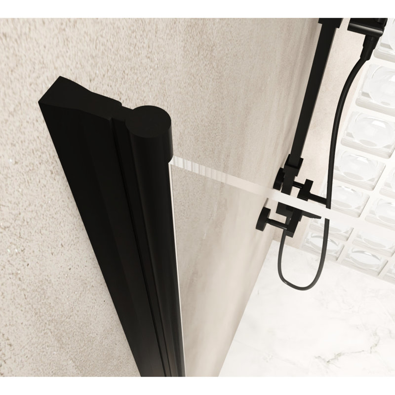 Porte de douche pivotante 34 x 72 po avec cadre en aluminium noir mat, film de preuve et poignée pratique en acier inoxydable