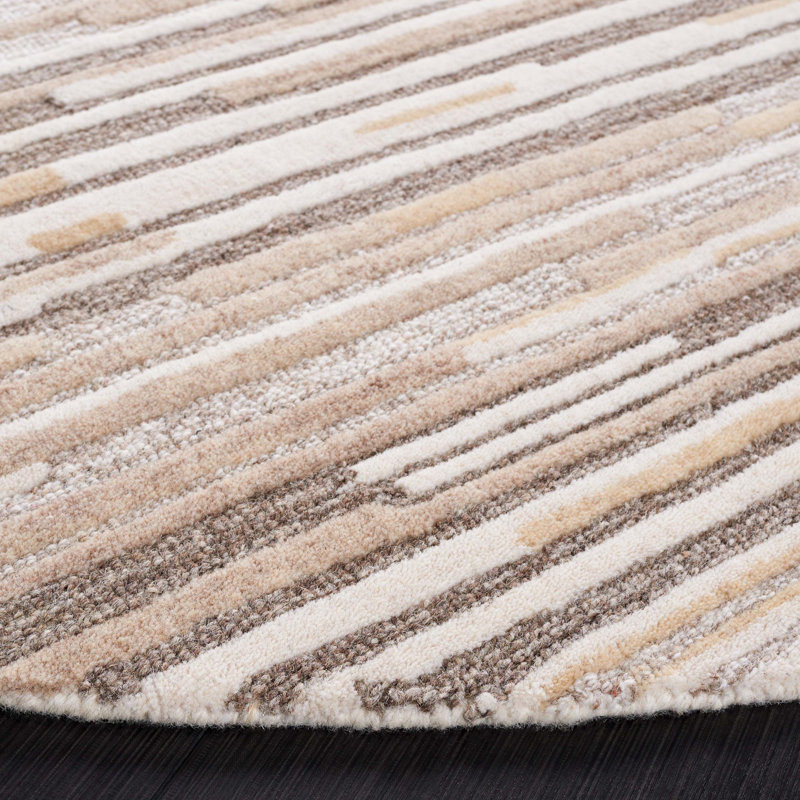 Natural Beige Round Wool and Cotton Hand-Tufted Rug