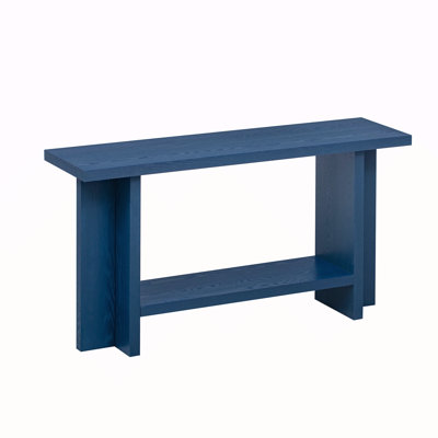 60''Console Table With Ash Veneer, Minimalist Entryway Table with T-Shaped Legs, Sofa Table with Large Display Top and Bottom Shelf