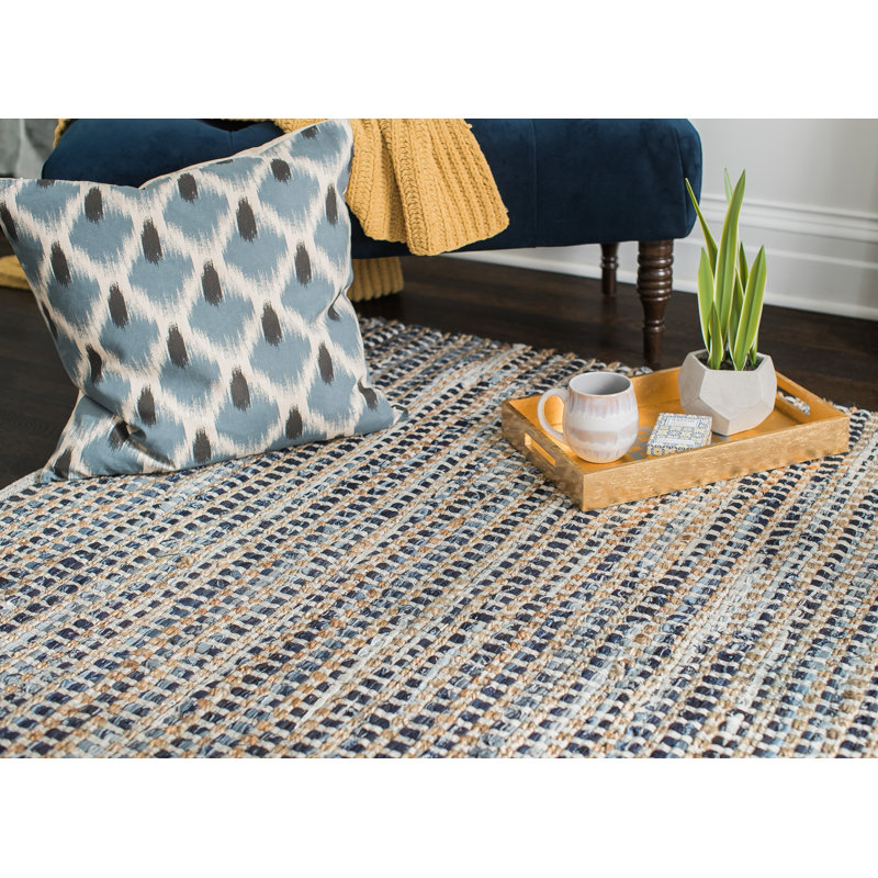 Handmade Blue Cotton Braided Rectangular Area Rug