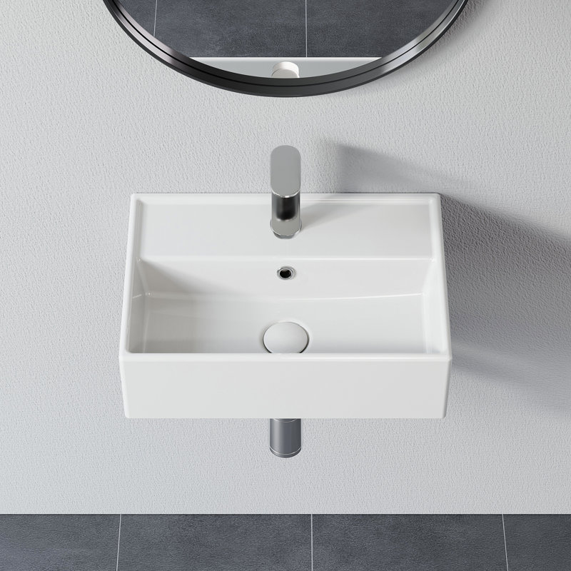 Belfry Bathroom Mandel 45mm L x 31mm W White Ceramic Rectangular Sink with Overflow