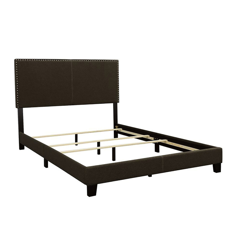 Charcoal Fabric Twin Bed With Leg Assembly And Design Nailhead Trim Solid Wood Construction, Charcoal, Twin