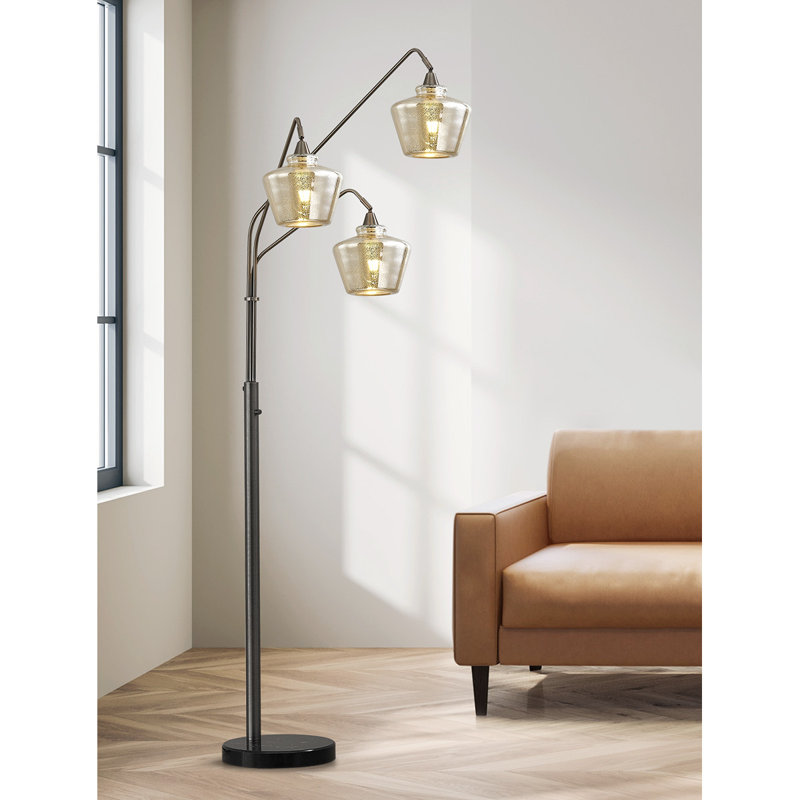 Midtown  3-Light Glass Shades Arch Floor Lamp -Clear Shade, Mercurisé