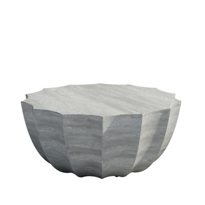 34.57" Cement Coffee Table With Marble White Waterproof Surface, Great For Balconies And Backyards, No Assembly Needed, Easy To Clean Round In White, Backyards Terraces, Supports 220 Lbs, High -