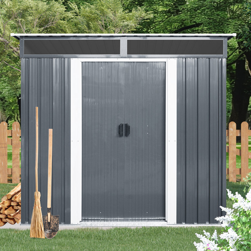 6Ft By 5Ft Metal Storage Room - & Sunlight Accessible Garden Shed 6X5ft Protected Ventilated With Hook, Black White