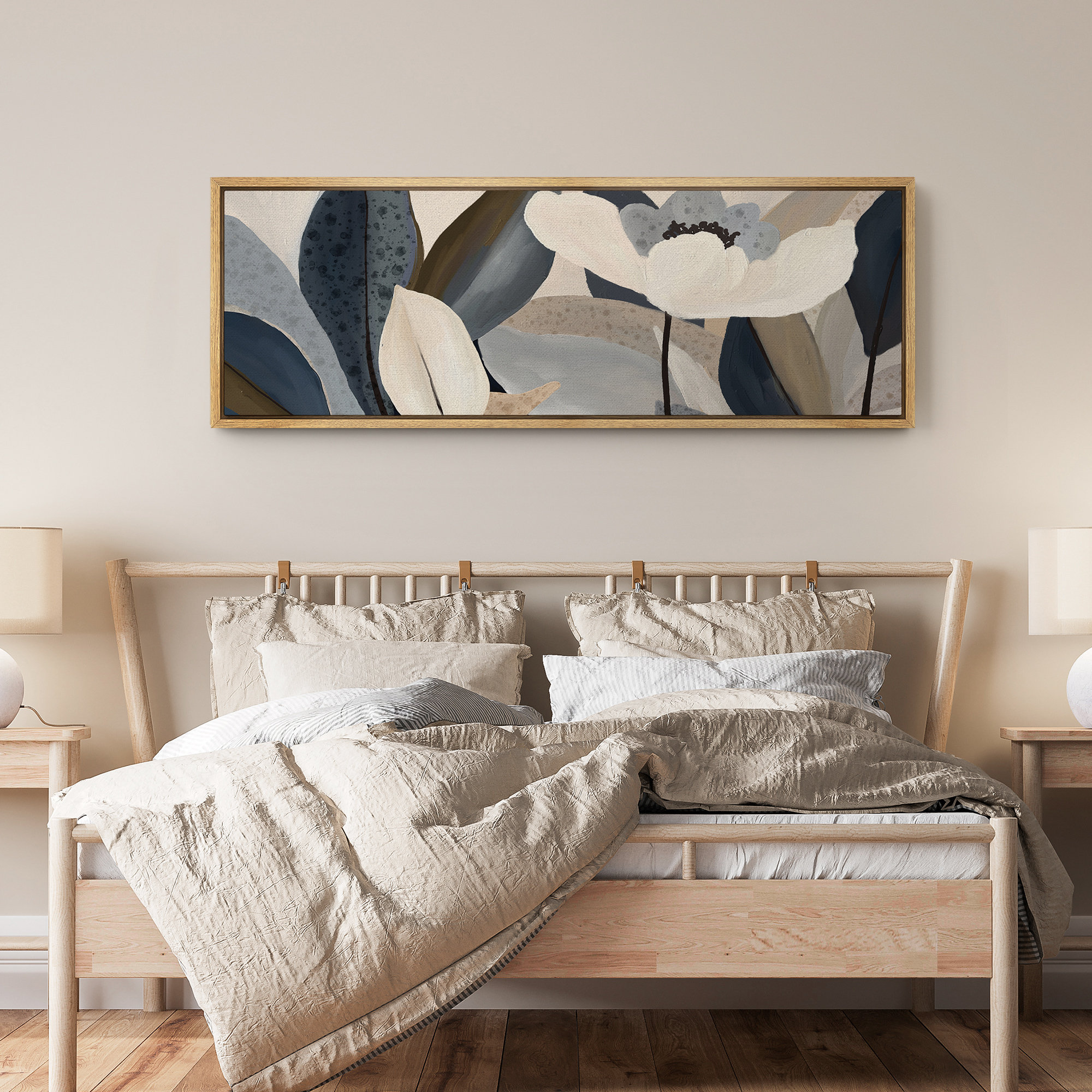 wall26 Abstract Blue Botanical Floral Leaf Art Prints Minimalist Modern Horizontal Boho Wall Art Decor | Wayfair