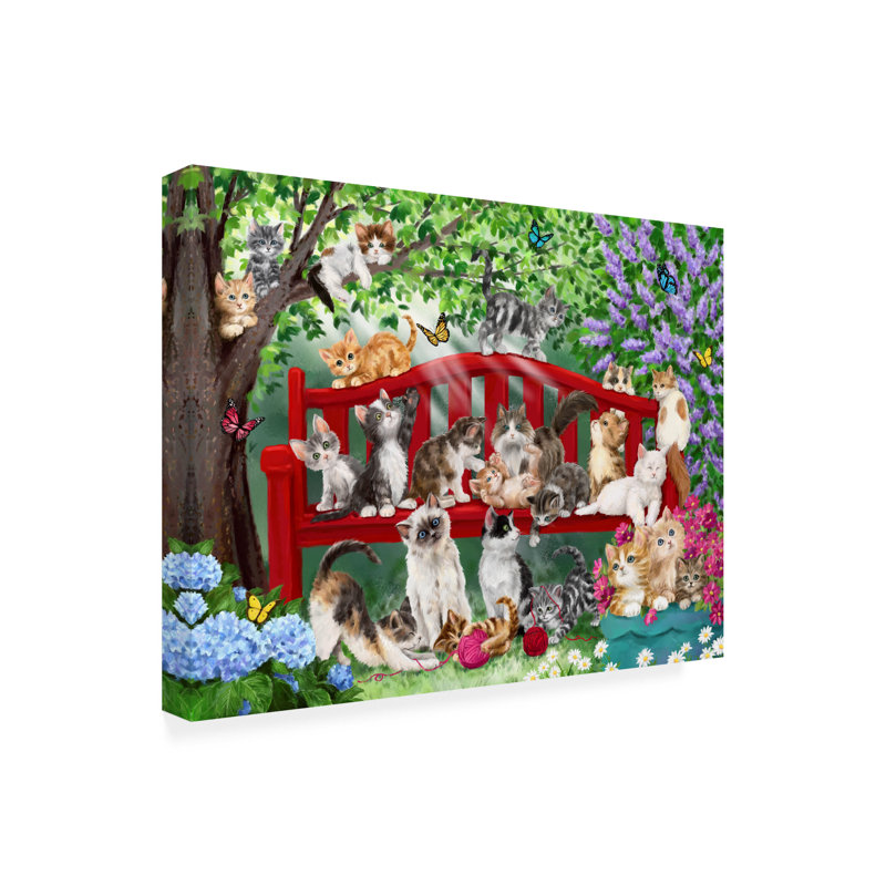 Art sur toile MAKiko, chats sur banc, H 14 po x l 19 po