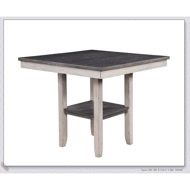 Ensemble de salle à manger rustique blanc antique 5 pièces avec table à hauteur de comptoir, tablette intégrée et chaises hautes uniques pour un repas élégant