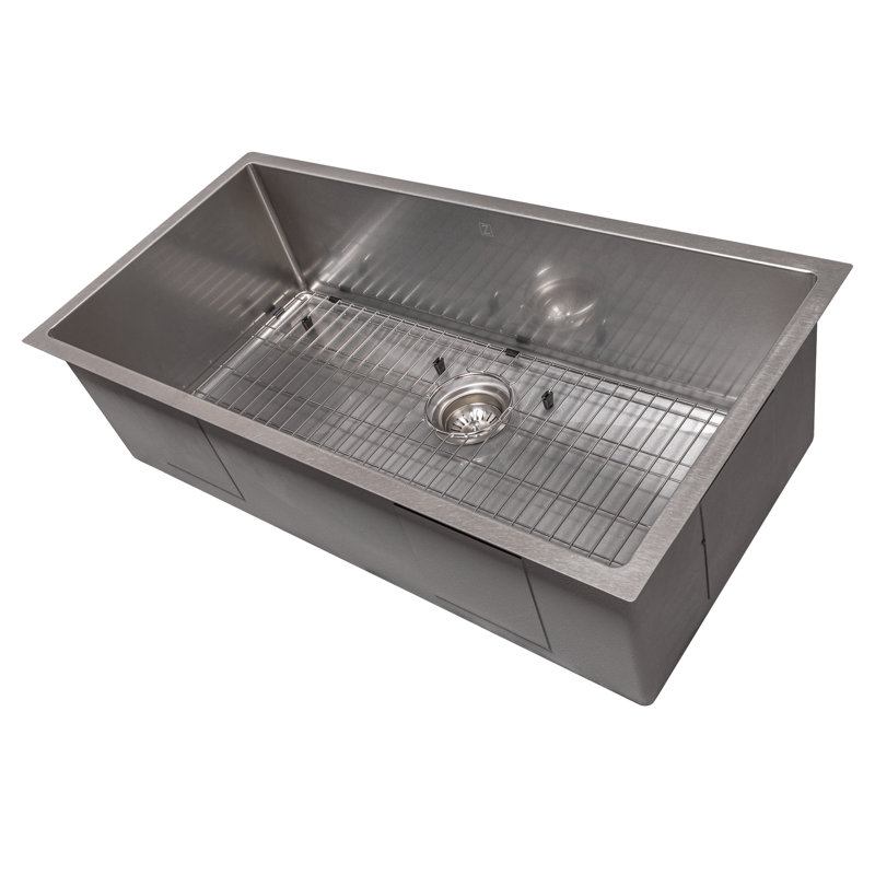 DuraSnow® ZLINE 36" Meribel Undermount Single Bowl Fingerprint Resistant Stainless Steel Kitchen Sink with Bottom Grid