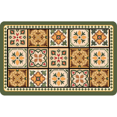 Boho Dish Drying Mat for Kitchen Counter - Super Absorbent Faux Leather Kitchen Mat, Quick Dry & Non-Slip Countertop Protector, Aesthetic Bohemian Decor for Coffee Bar (16"x24", Green)