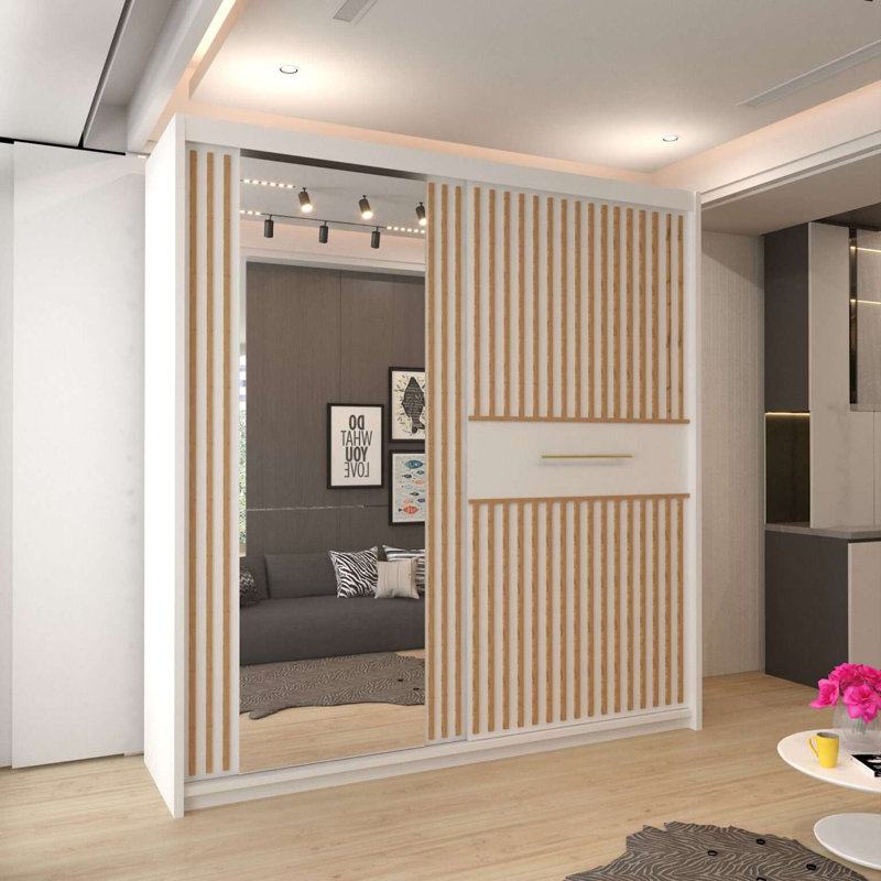 2 Door Laminate Wardrobe, White, 217cm H x 150cm W x 62cm D