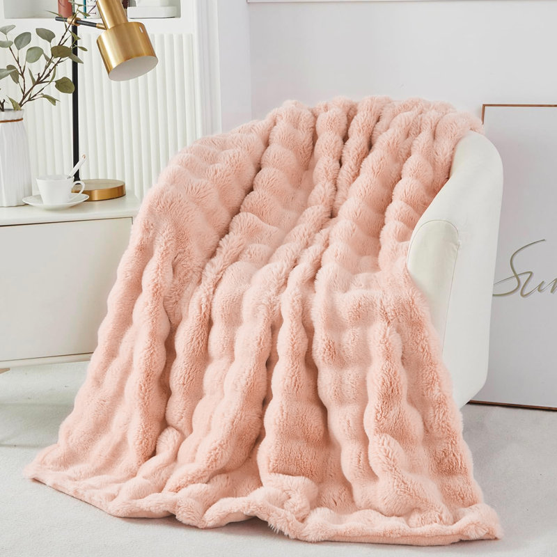 Jeté en fausse fourrure super doux, Rose